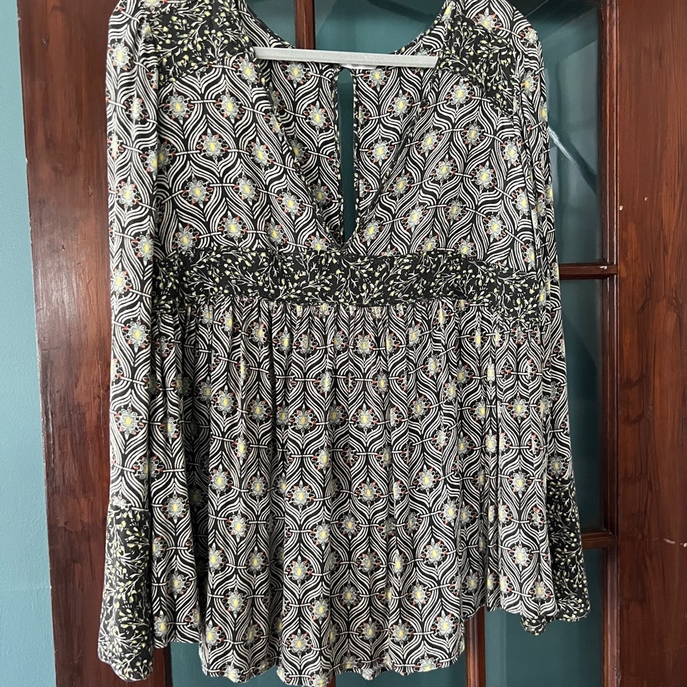 Free People Dark Green and Tan Women's Top